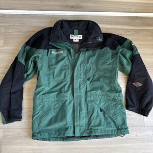 Columbia‎ Titanium Omnitech Ski Jacket Mens Lg Green Full Zip Waterproof Vintage